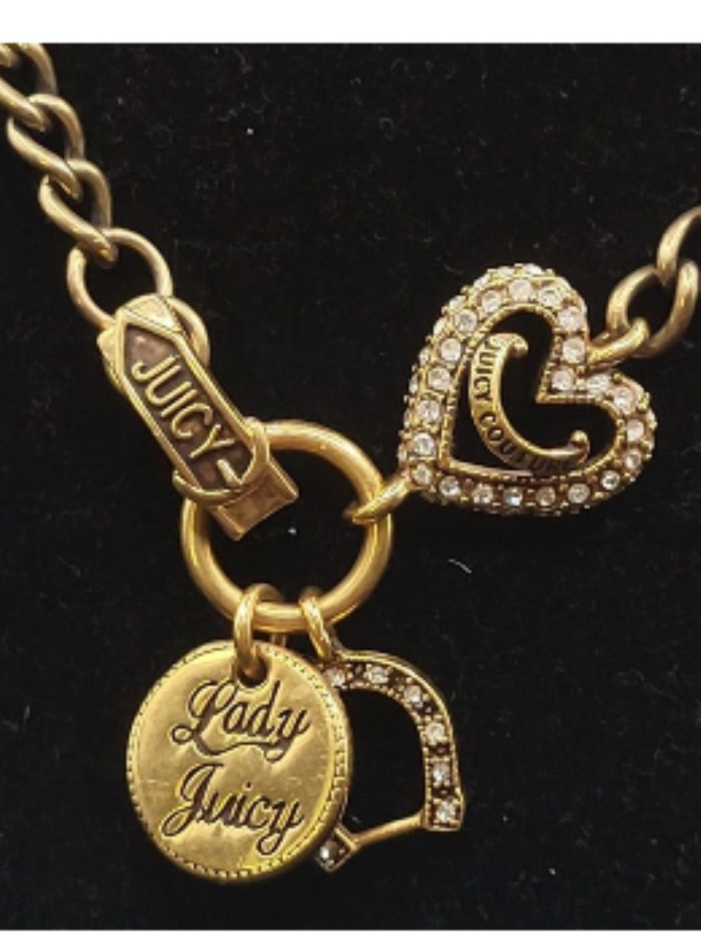 Juicy Couture Gold-Tone Crystal Heart & 'Lady Juicy' Charm Necklace